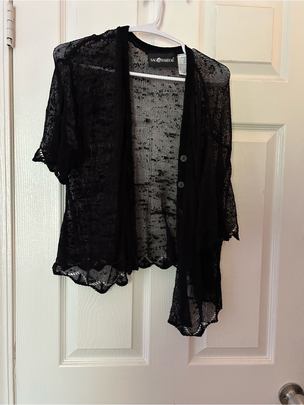 Sag Harbor Black Sheer Open-Knit Button Front Cardigan